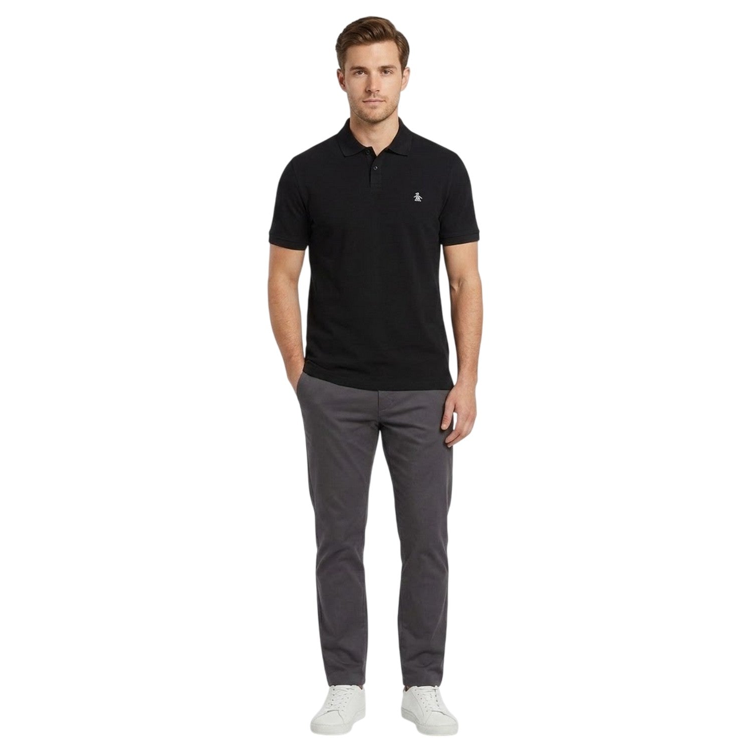 Black - Lifestyle - Original Penguin Mens Embroidered Logo Polo Shirt