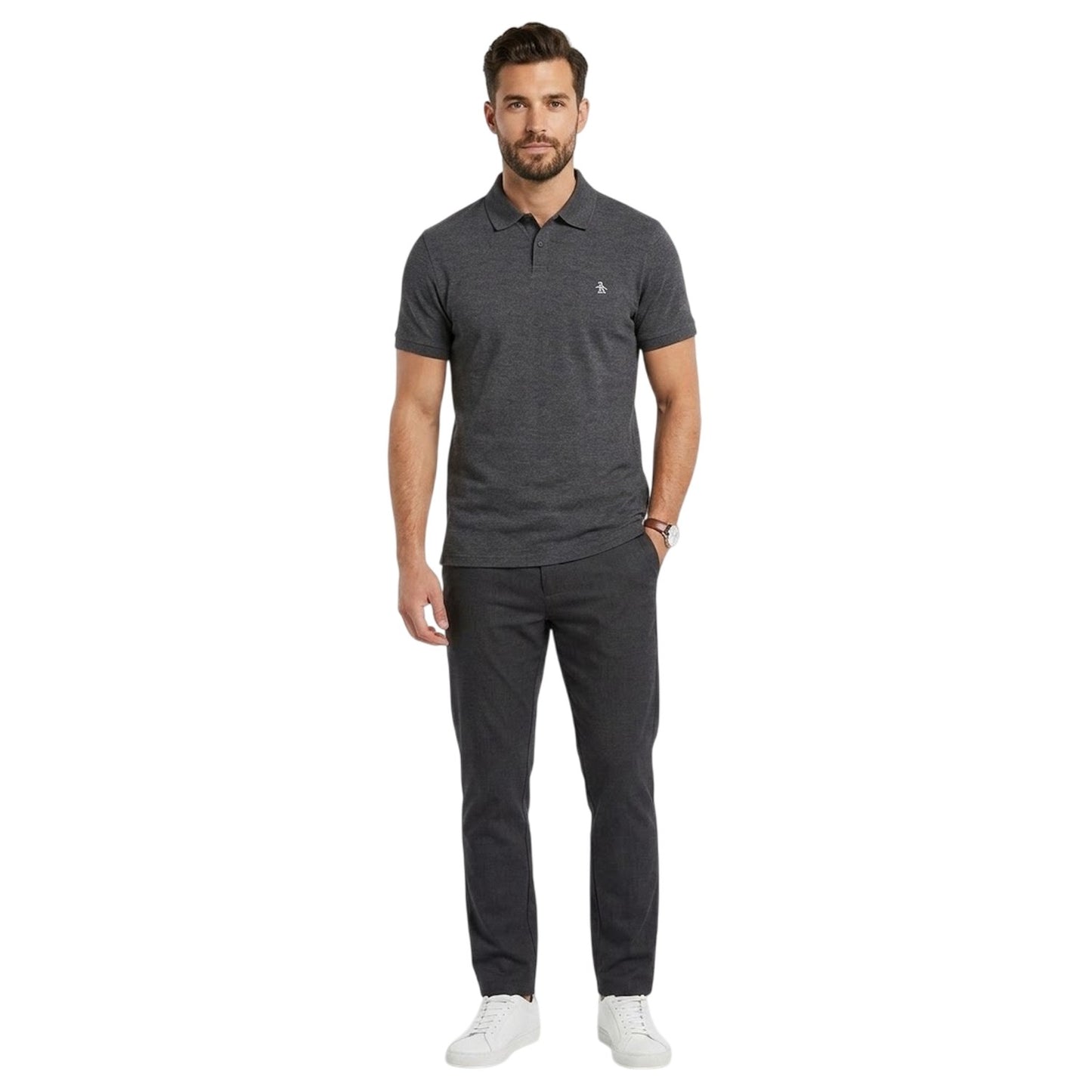 Charcoal - Lifestyle - Original Penguin Mens Embroidered Logo Polo Shirt