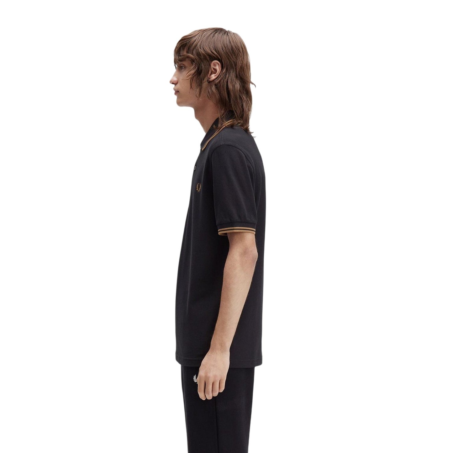 Black-Shaded Blue - Side - Fred Perry Mens Twin Tip Polo Shirt