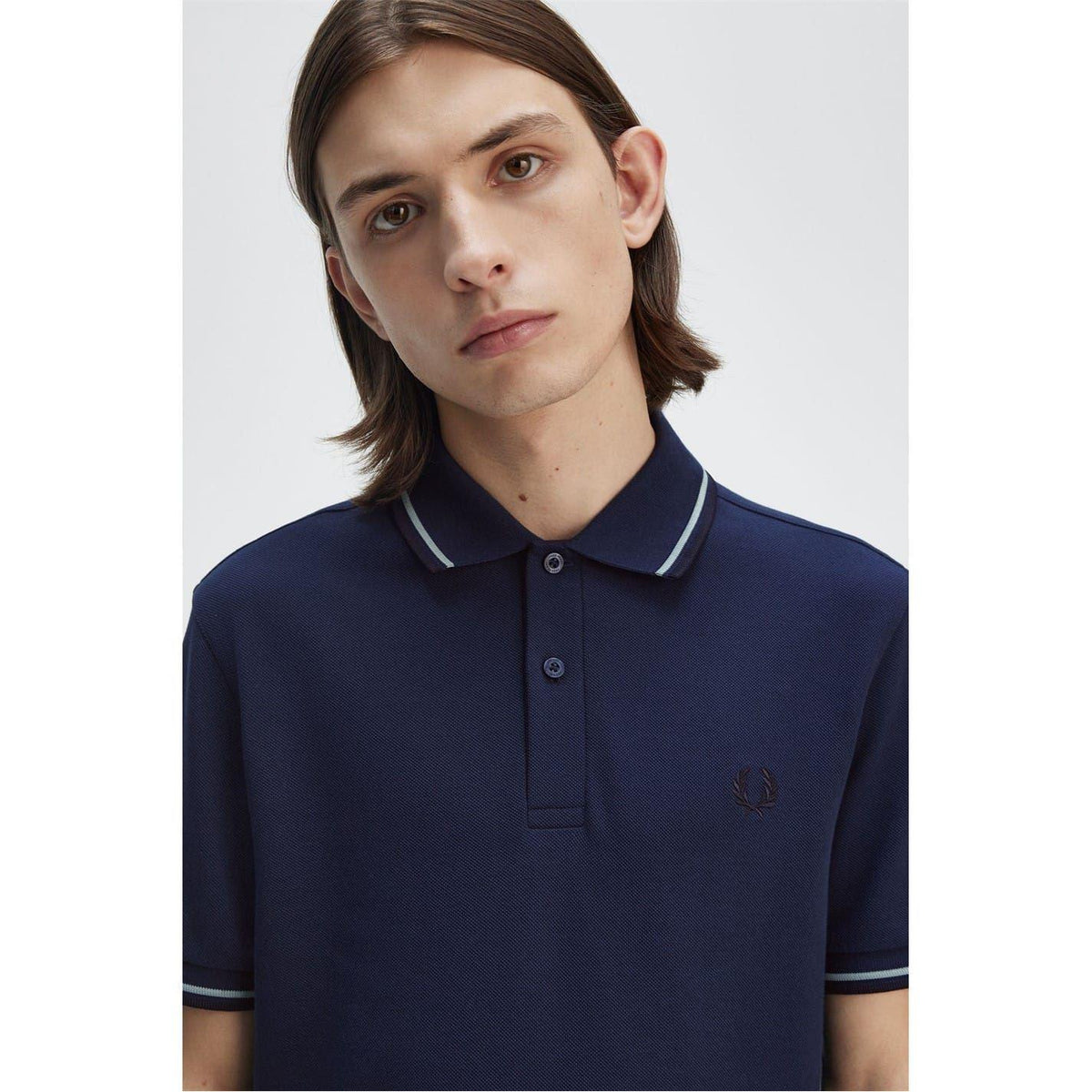 Dark Blue - Pack Shot - Fred Perry Mens Twin Tip Polo Shirt