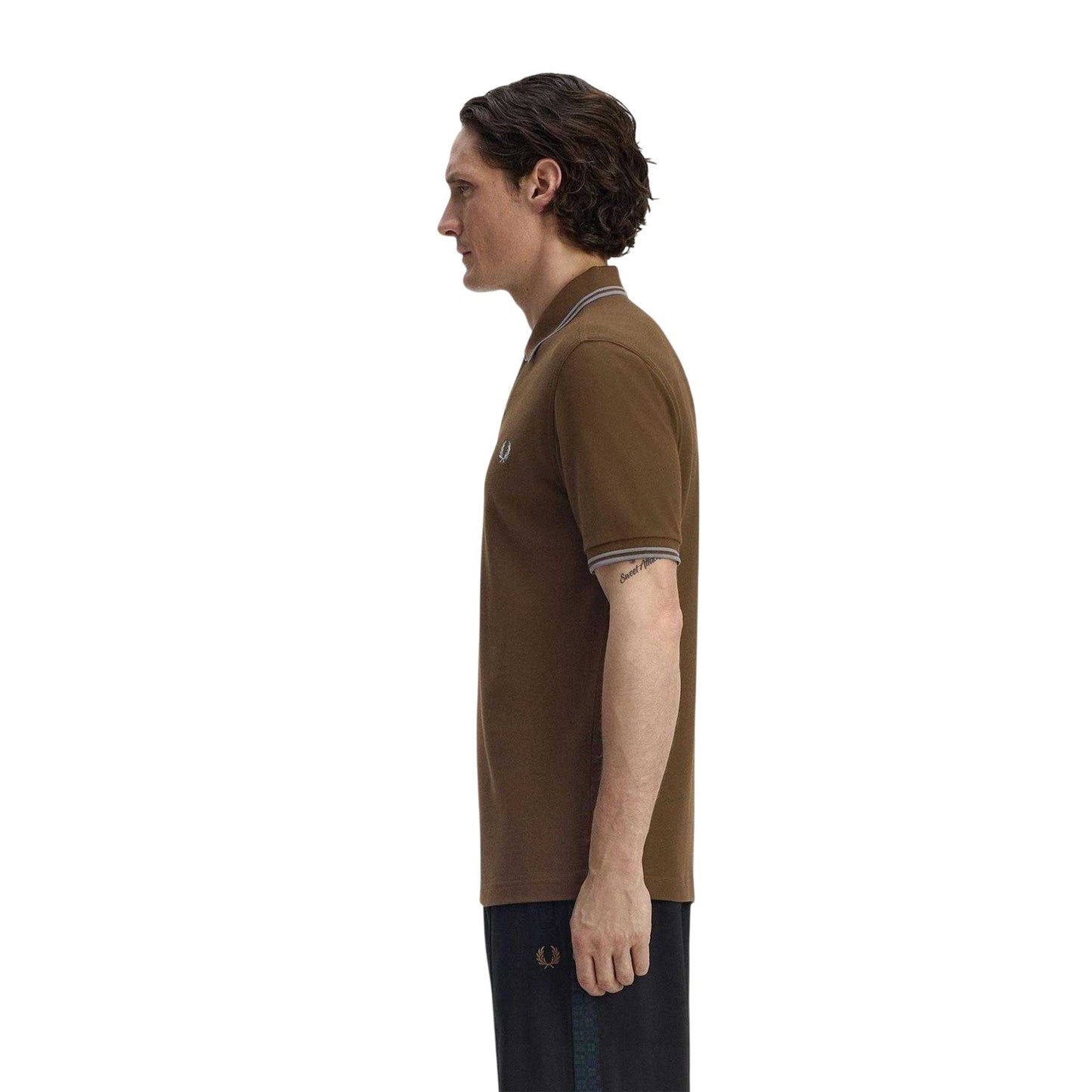 Brown - Side - Fred Perry Mens Twin Tip Polo Shirt