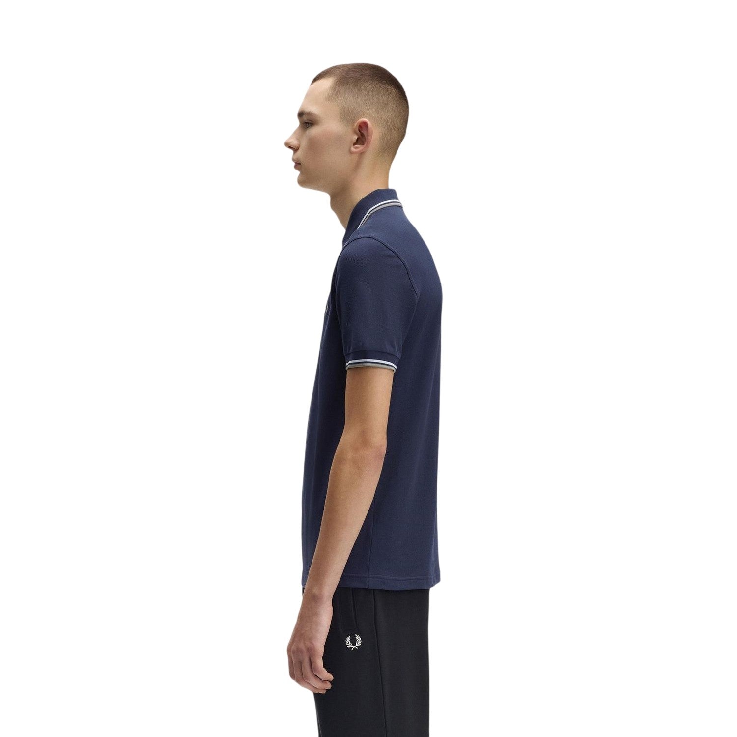 Airforce Blue - Side - Fred Perry Mens Twin Tip Polo Shirt