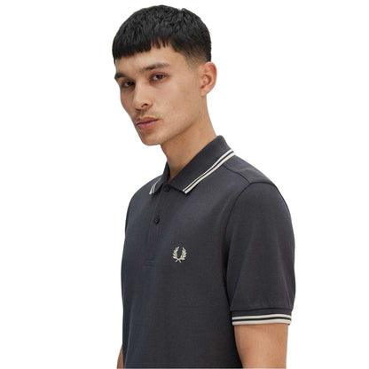 Grey - Side - Fred Perry Mens Twin Tip Polo Shirt