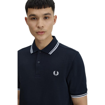Navy Blue - Side - Fred Perry Mens Twin Tip Polo Shirt
