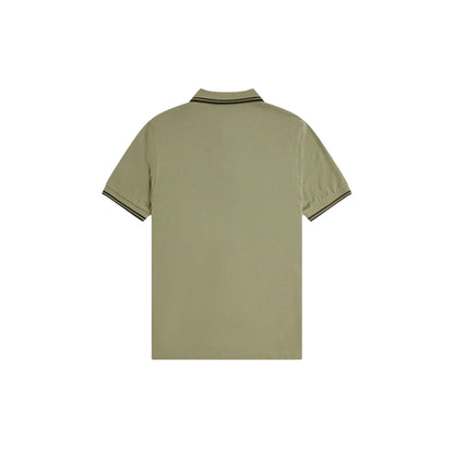 Olive - Back - Fred Perry Mens Twin Tip Polo Shirt