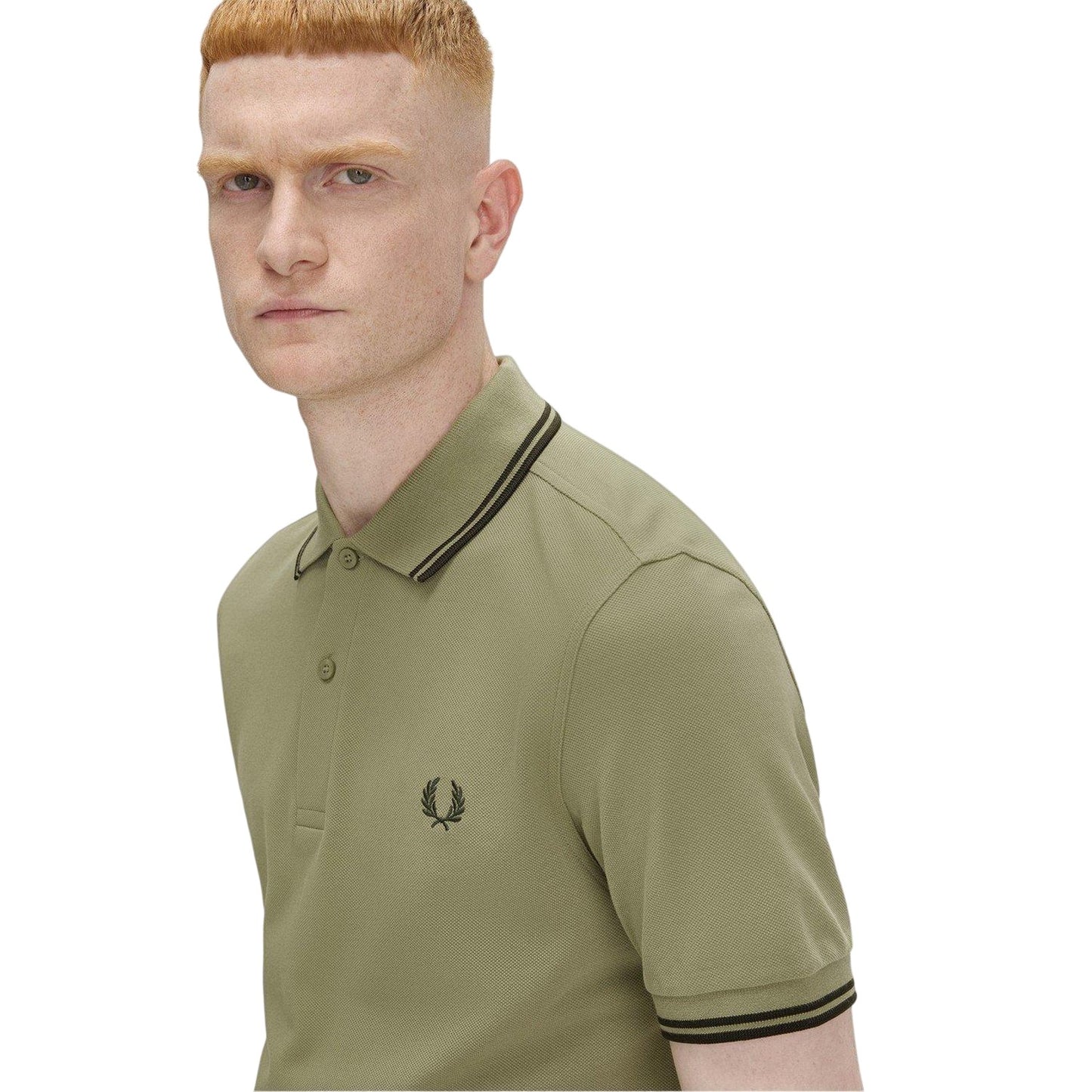 Olive - Side - Fred Perry Mens Twin Tip Polo Shirt