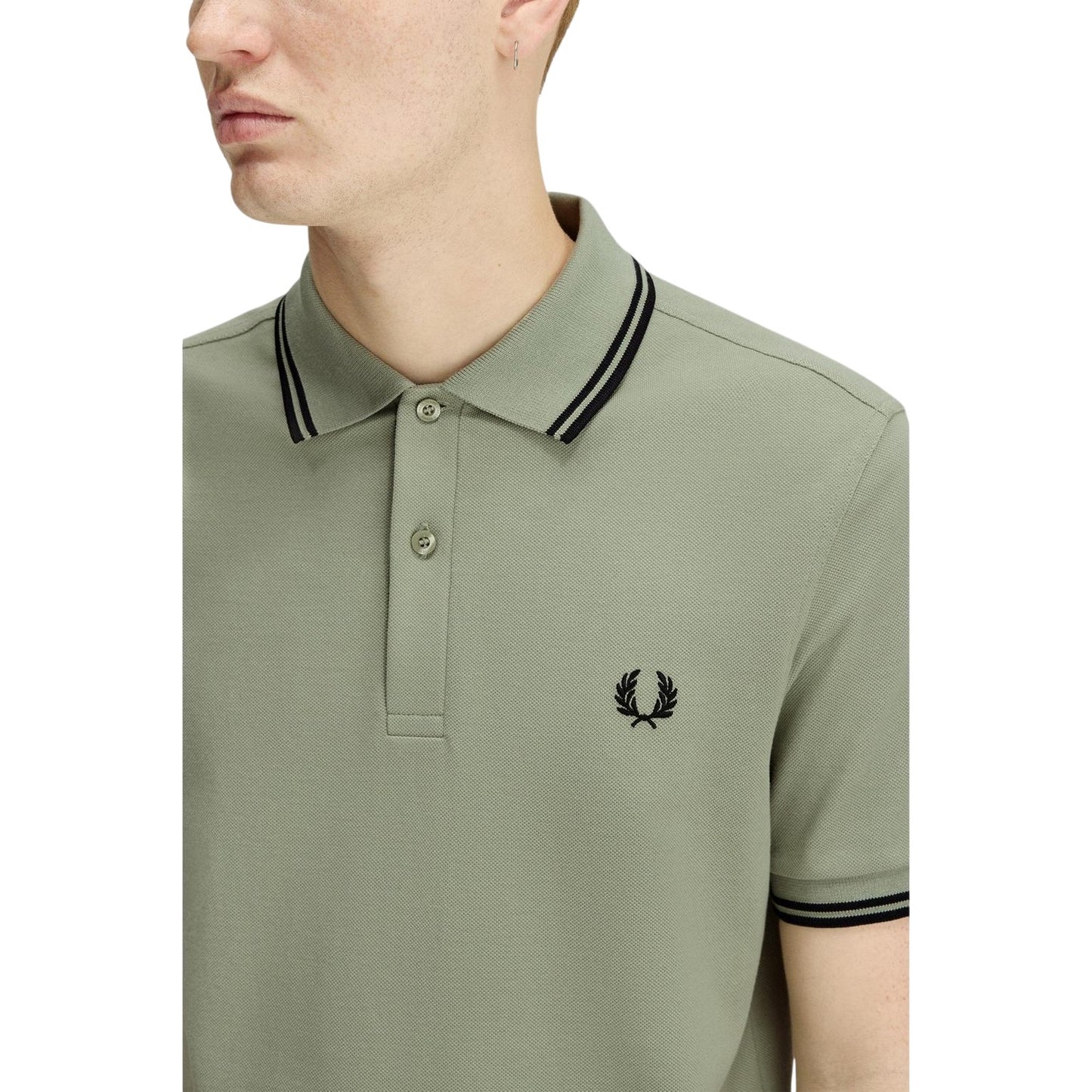 Olive Green-Mint Green - Side - Fred Perry Mens Twin Tip Polo Shirt
