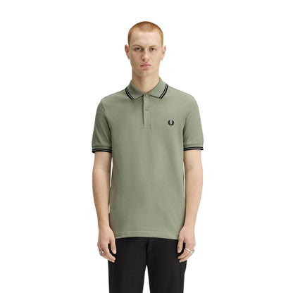 Olive Green-Mint Green - Lifestyle - Fred Perry Mens Twin Tip Polo Shirt
