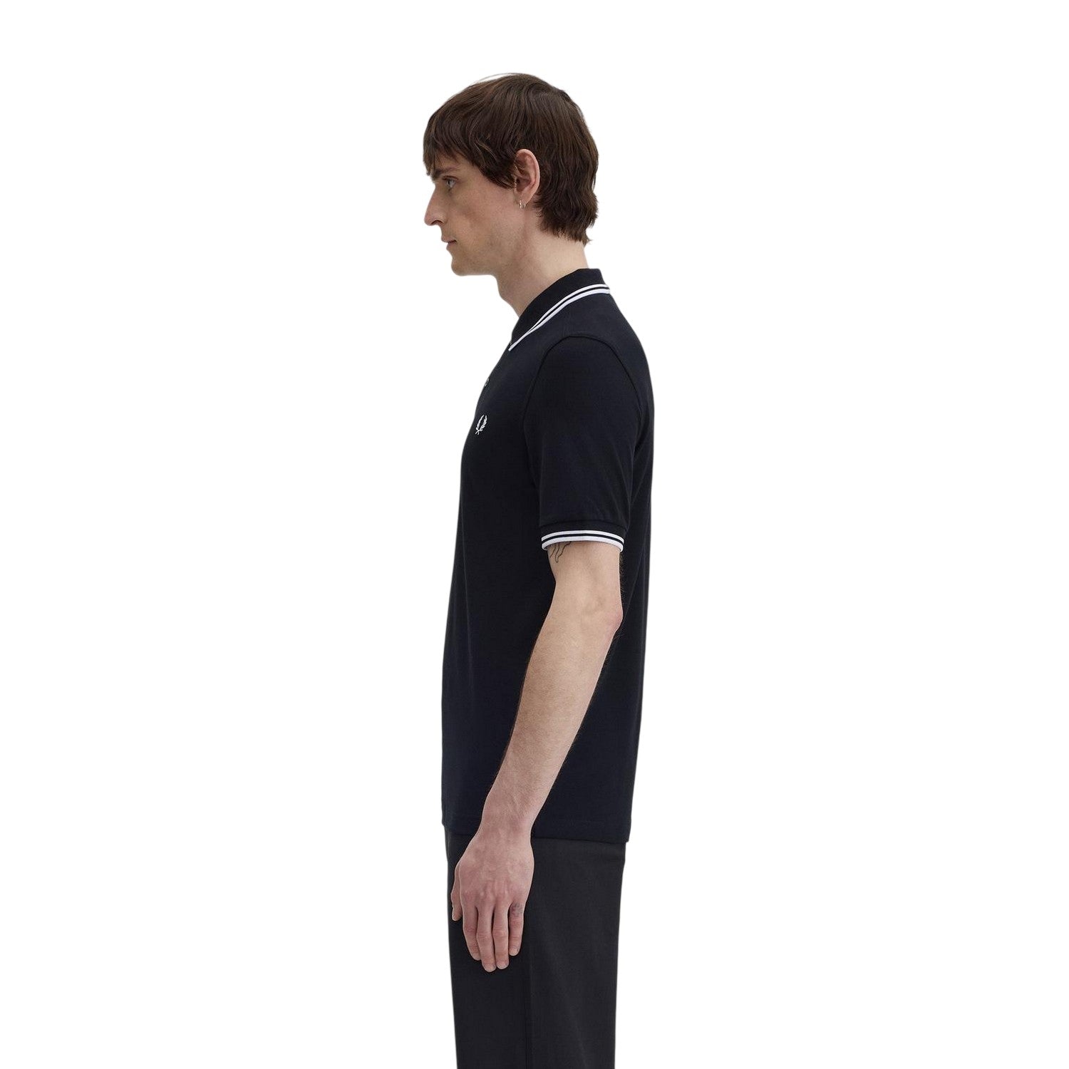 Black - Side - Fred Perry Mens Twin Tip Polo Shirt