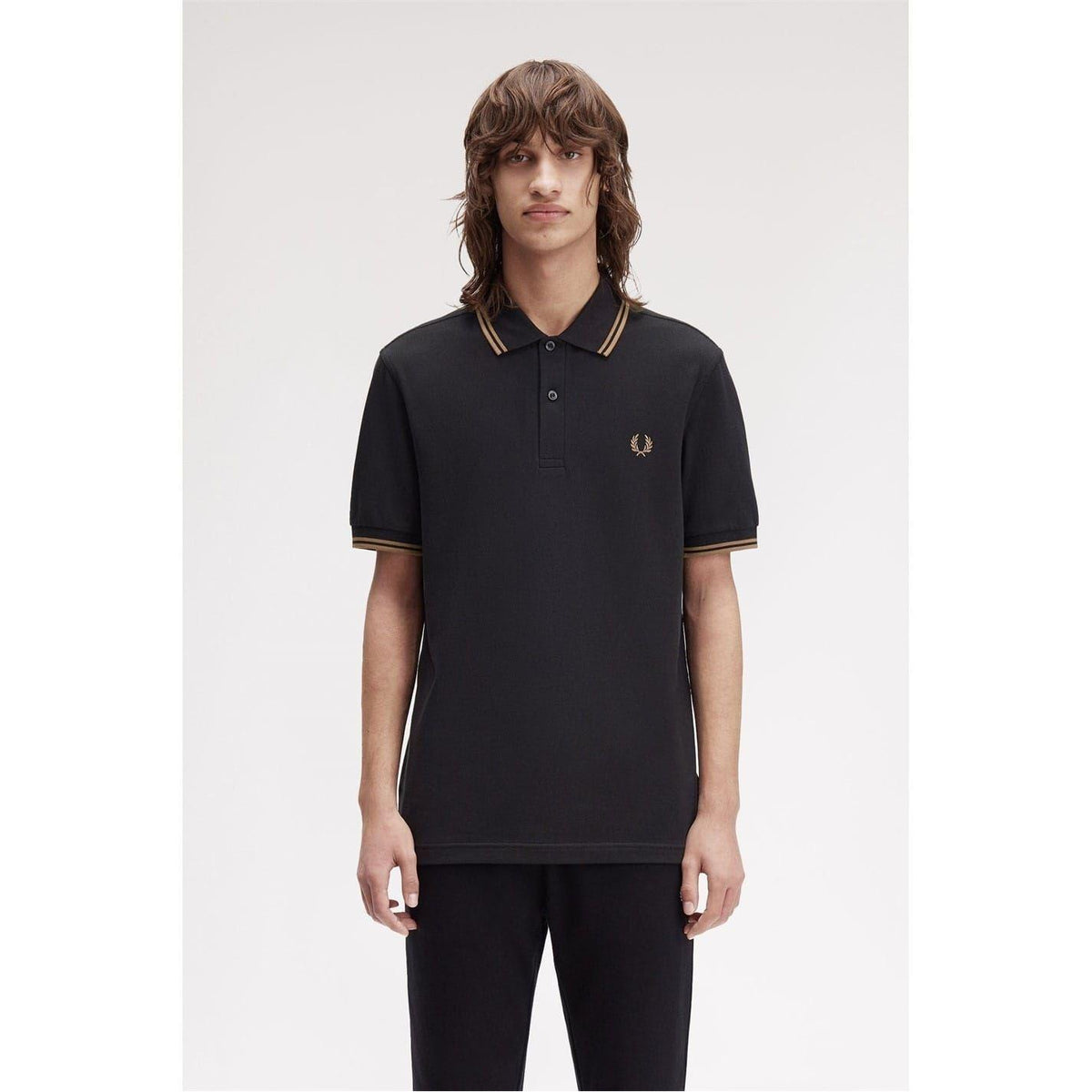 Black-Light Brown - Side - Fred Perry Mens Twin Tip Polo Shirt