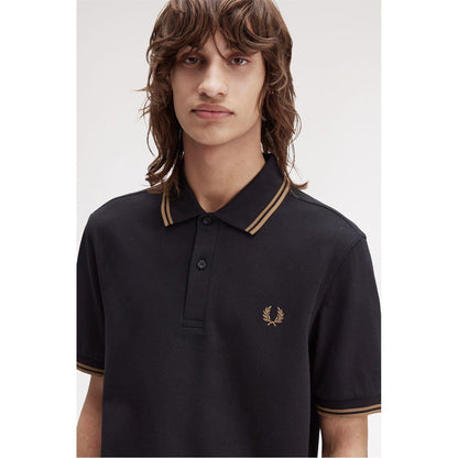 Black-Light Brown - Pack Shot - Fred Perry Mens Twin Tip Polo Shirt