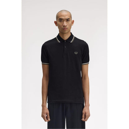 Black-Grey - Side - Fred Perry Mens Twin Tip Polo Shirt