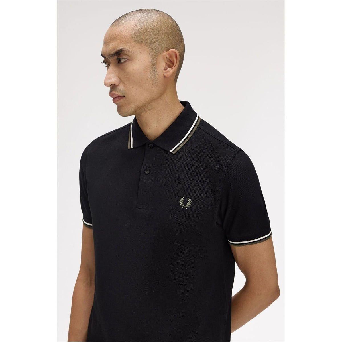 Black-Grey - Pack Shot - Fred Perry Mens Twin Tip Polo Shirt