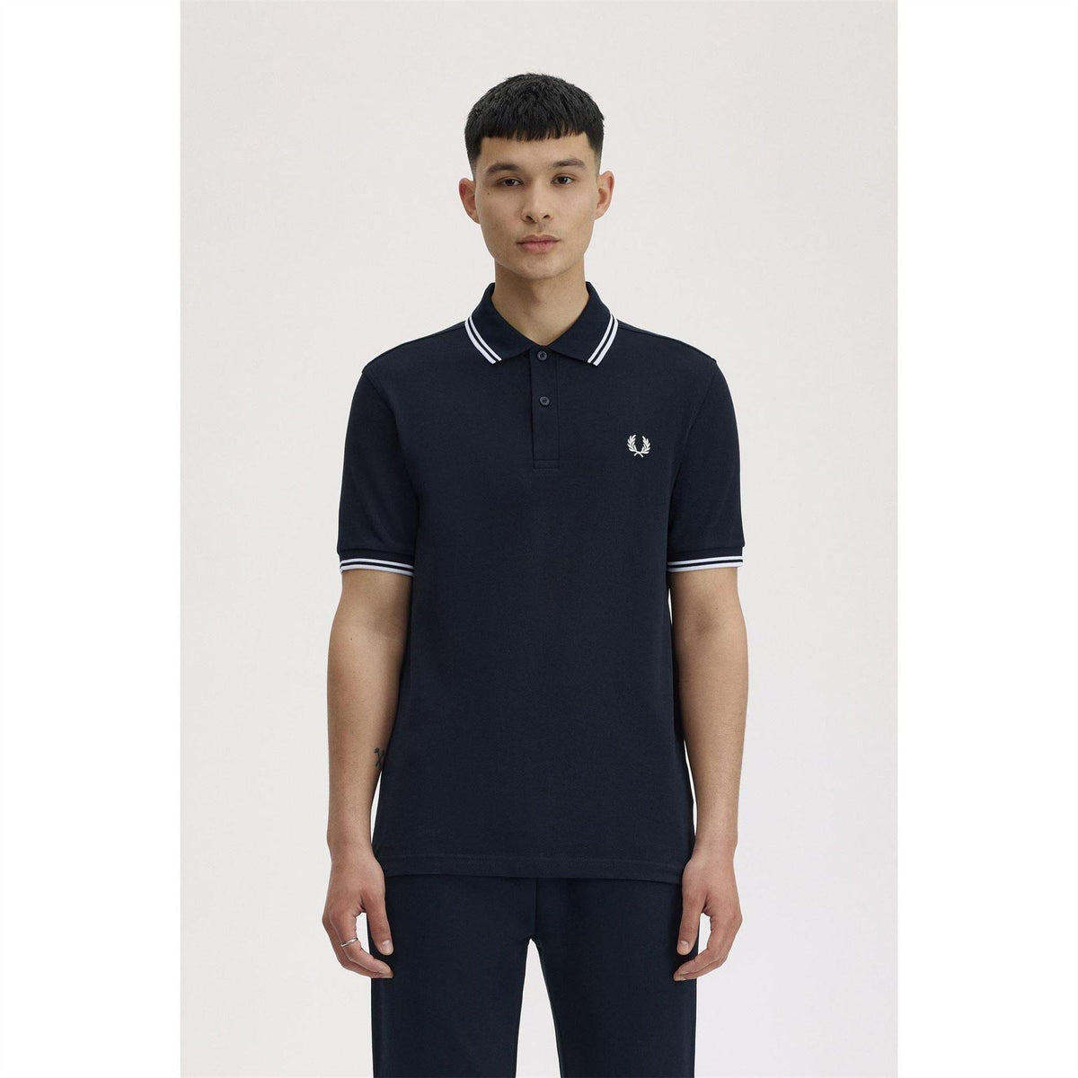 Navy - Side - Fred Perry Mens Twin Tip Polo Shirt