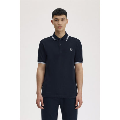 Navy - Side - Fred Perry Mens Twin Tip Polo Shirt