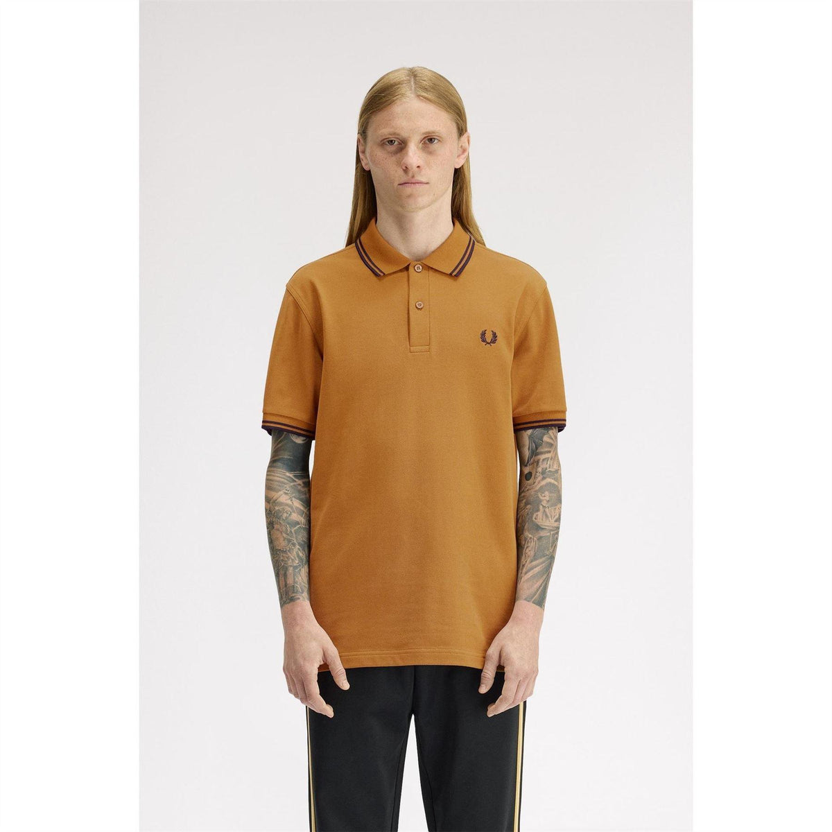 Dark Caramel - Side - Fred Perry Mens Twin Tip Polo Shirt