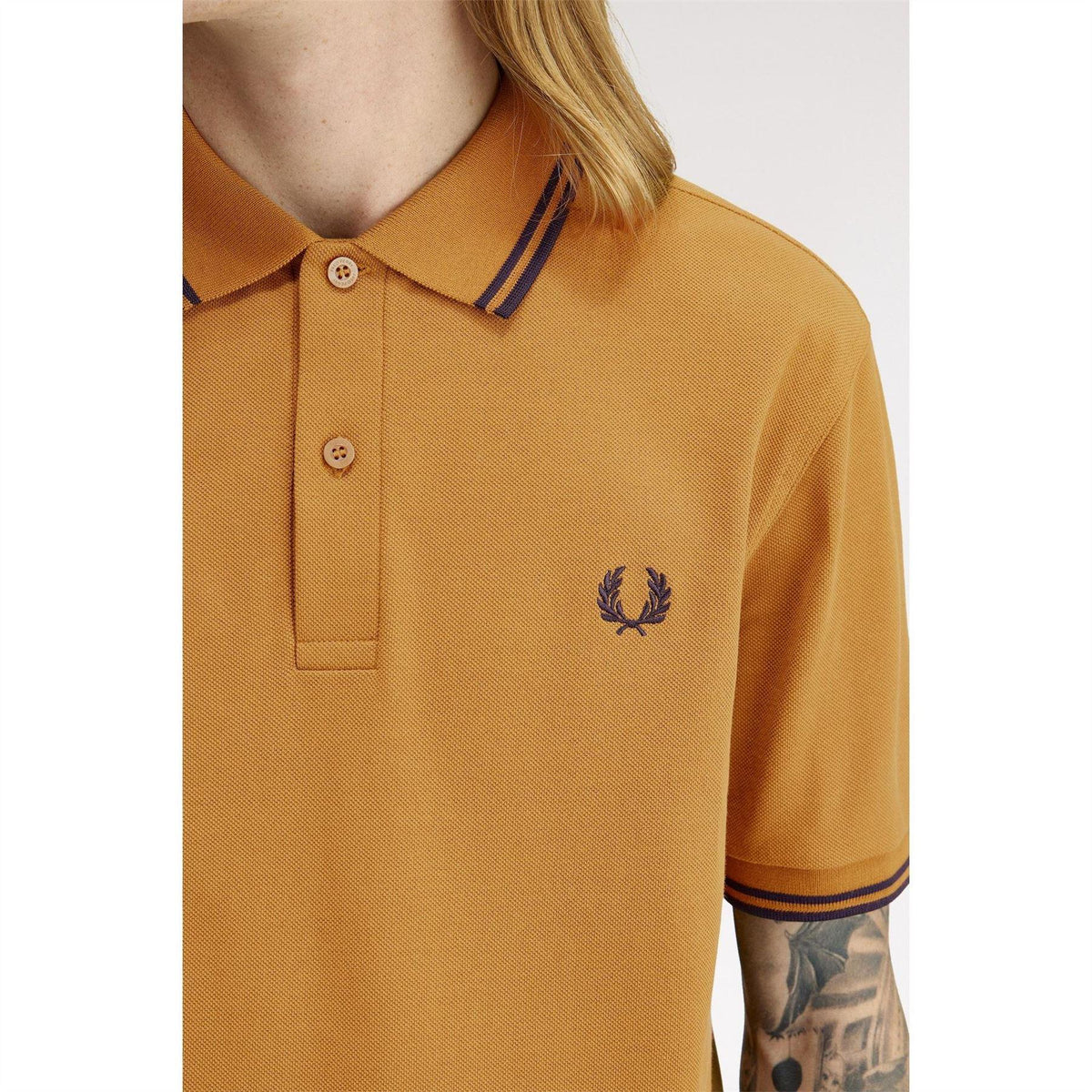 Dark Caramel - Pack Shot - Fred Perry Mens Twin Tip Polo Shirt