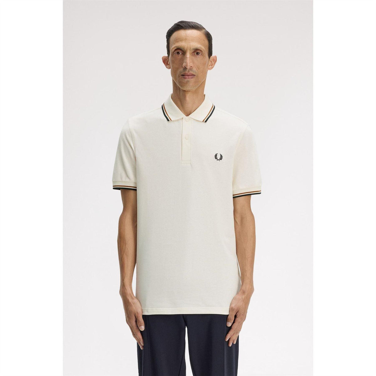 Ecru - Side - Fred Perry Mens Twin Tip Polo Shirt