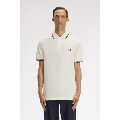 Ecru - Side - Fred Perry Mens Twin Tip Polo Shirt