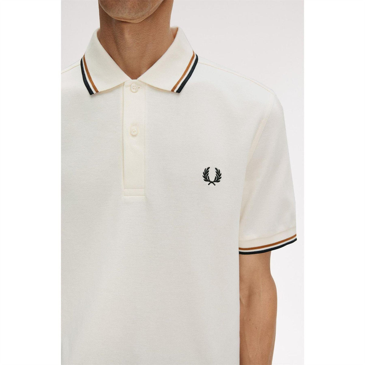 Ecru - Pack Shot - Fred Perry Mens Twin Tip Polo Shirt