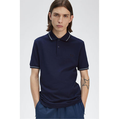 Dark Blue - Side - Fred Perry Mens Twin Tip Polo Shirt