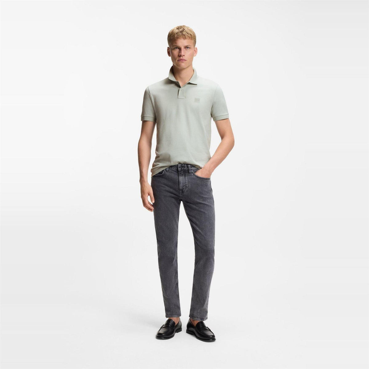 Silver - Pack Shot - Boss Mens Passenger Box Logo Polo Shirt