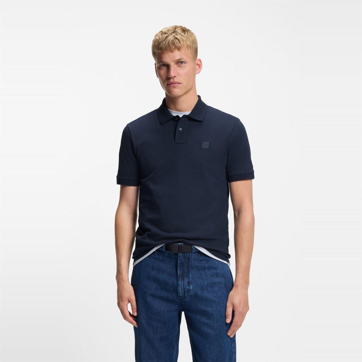 Navy Blue - Back - Boss Mens Passenger Box Logo Polo Shirt