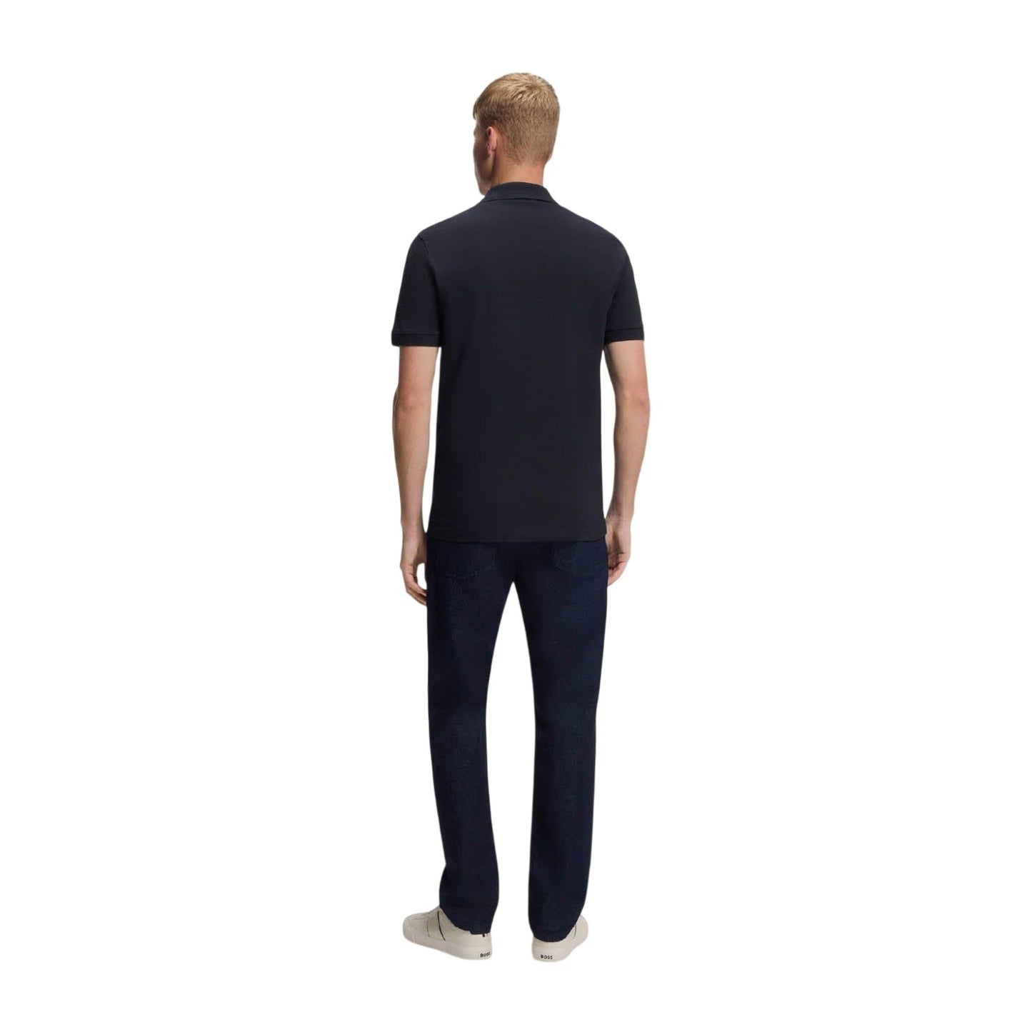 Dark Blue - Back - Boss Mens Passenger Box Logo Polo Shirt