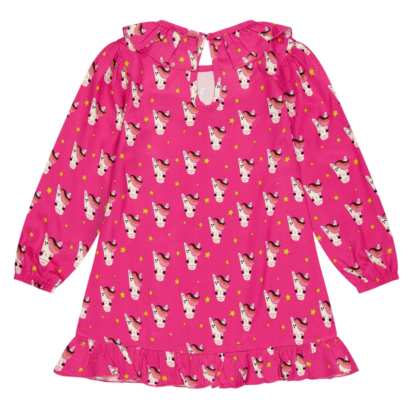 Pink - Back - Lilly & Sid Girls All-Over Print Puff Sleeve Dress