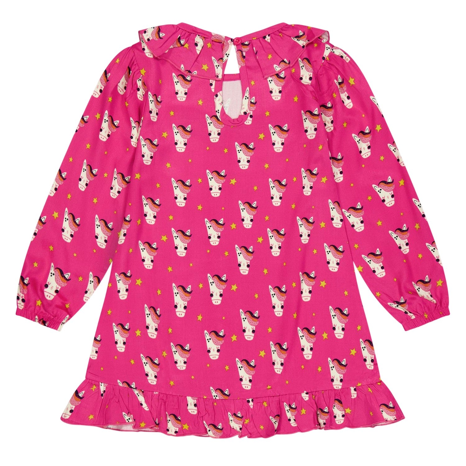 Pink - Back - Lilly & Sid Girls All-Over Print Puff Sleeve Dress