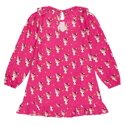 Pink - Back - Lilly & Sid Girls All-Over Print Puff Sleeve Dress