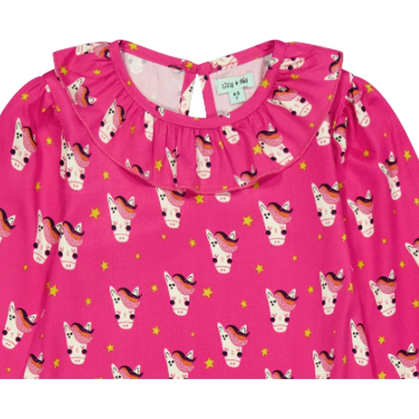 Pink - Side - Lilly & Sid Girls All-Over Print Puff Sleeve Dress