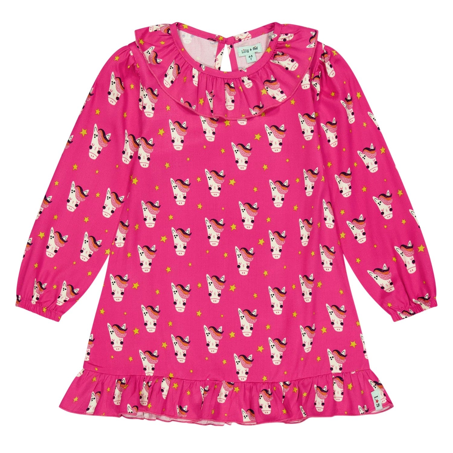 Pink - Front - Lilly & Sid Girls All-Over Print Puff Sleeve Dress