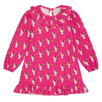 Pink - Front - Lilly & Sid Girls All-Over Print Puff Sleeve Dress