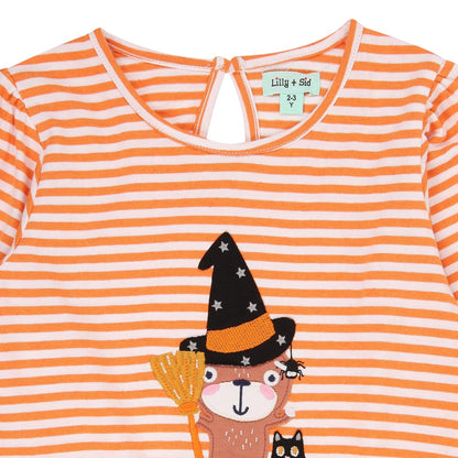 Orange Print - Side - Lilly & Sid Girls Witch Cat Mini Dress