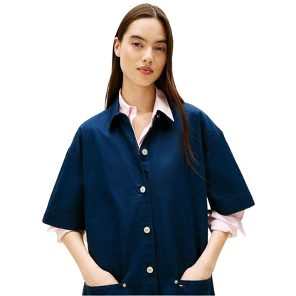 Dark Navy - Side - Tommy Jeans Womens-Ladies Boxy Mini Shirt Dress