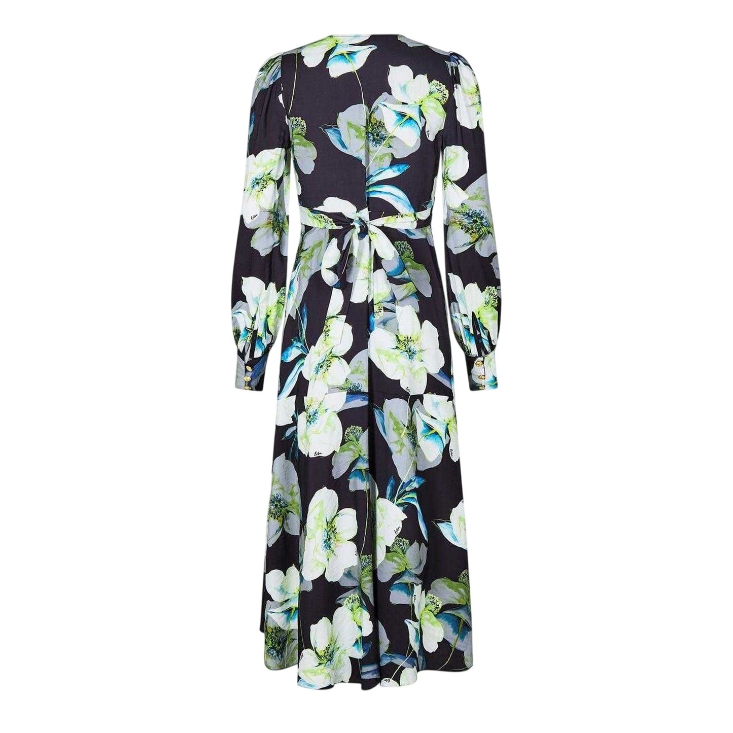 Dark Blue - Back - Biba Womens-Ladies All-Over Print Long-Sleeved Wrap Dress