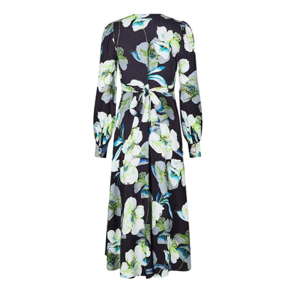 Dark Blue - Back - Biba Womens-Ladies All-Over Print Long-Sleeved Wrap Dress