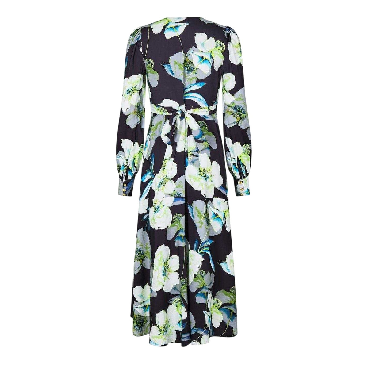 Dark Blue - Back - Biba Womens-Ladies All-Over Print Long-Sleeved Wrap Dress