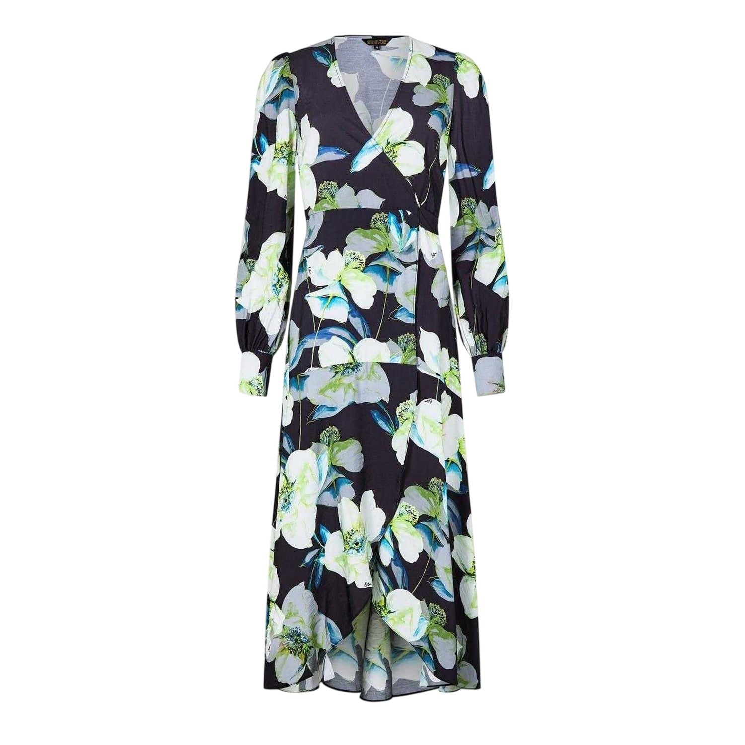 Dark Blue - Front - Biba Womens-Ladies All-Over Print Long-Sleeved Wrap Dress