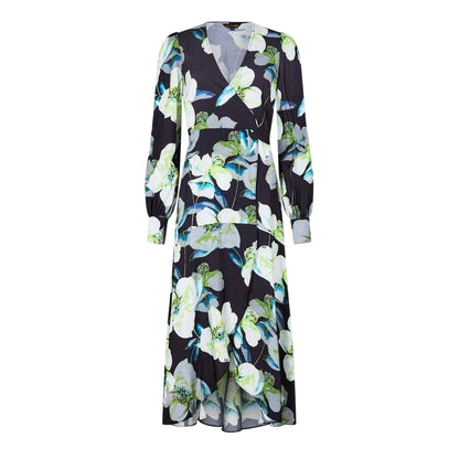 Dark Blue - Front - Biba Womens-Ladies All-Over Print Long-Sleeved Wrap Dress