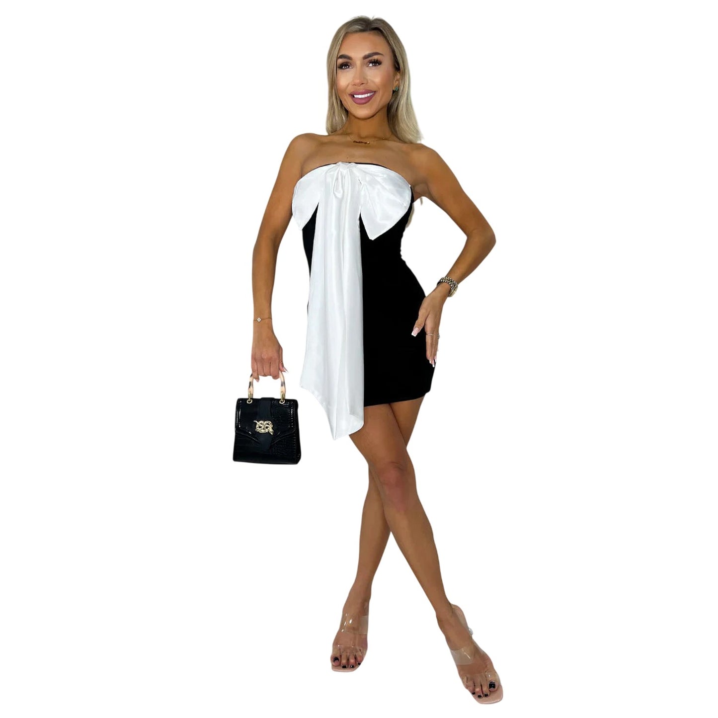 Black - Side - AX Paris Womens-Ladies Bow Bodycon Dress