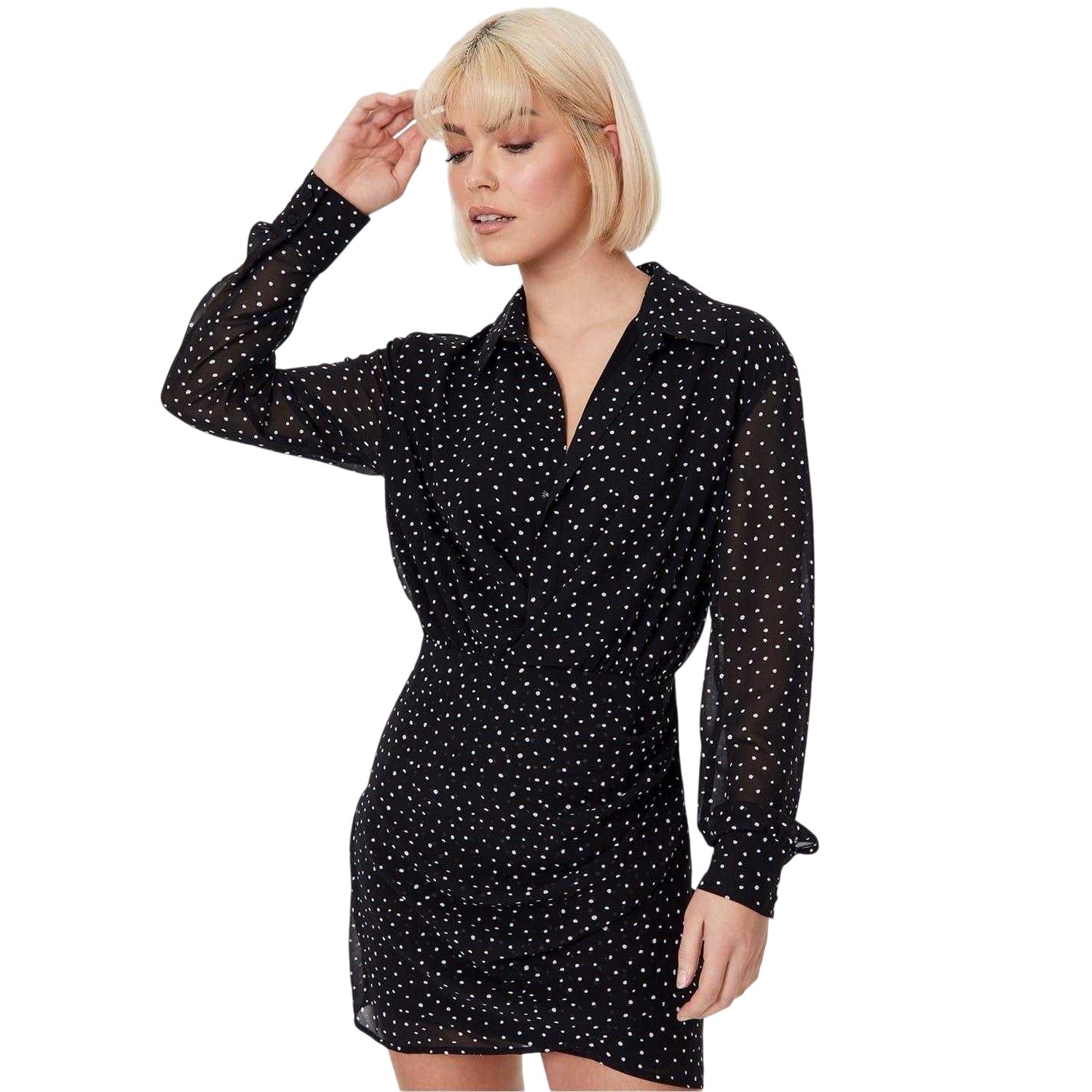 Black - Front - Jack Wills Womens-Ladies Spotted Draped Shirt Dress