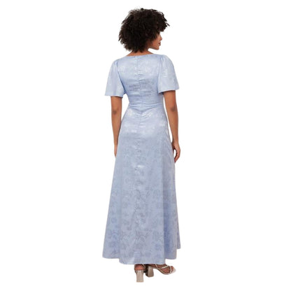 Pastel Blue - Back - Maya Deluxe Womens-Ladies Floral Satin Maxi Dress