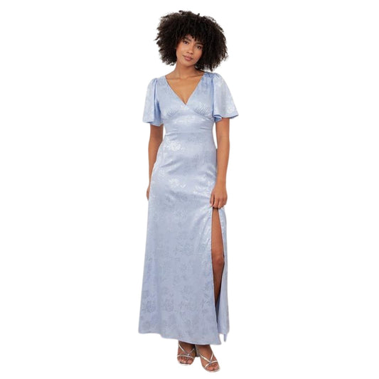 Pastel Blue - Front - Maya Deluxe Womens-Ladies Floral Satin Maxi Dress