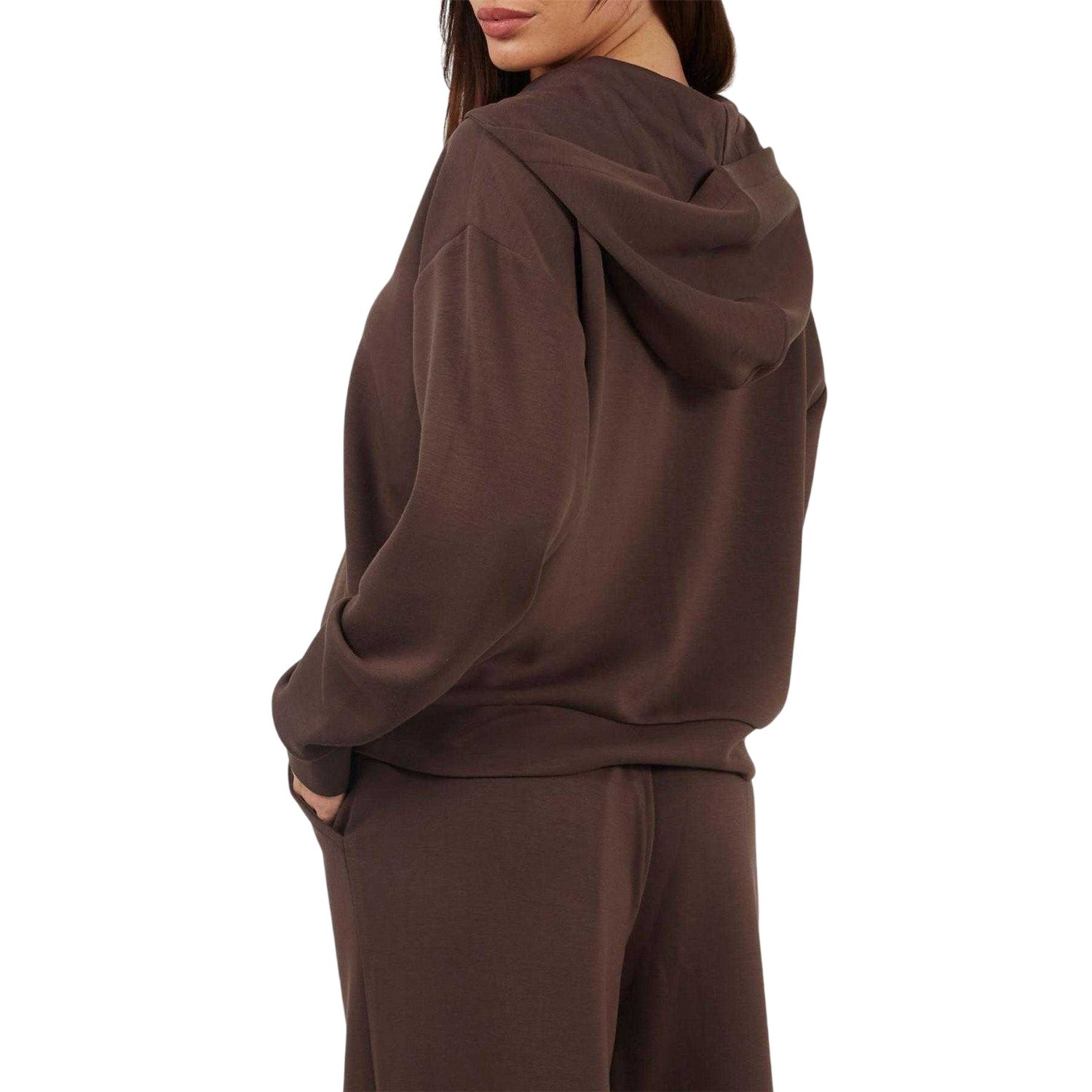 Chocolate - Back - Brave Soul Womens-Ladies Scuba Full Zip Hoodie