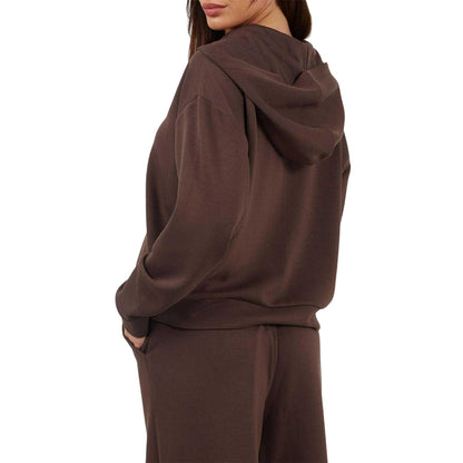 Chocolate - Back - Brave Soul Womens-Ladies Scuba Full Zip Hoodie