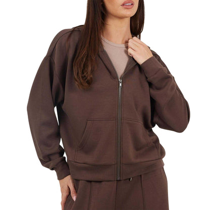 Chocolate - Front - Brave Soul Womens-Ladies Scuba Full Zip Hoodie