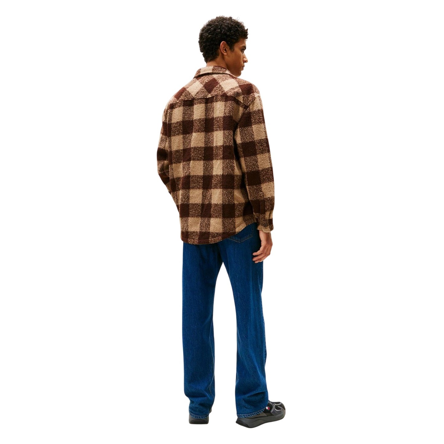 Brown - Back - Tommy Jeans Mens Check Plaid Flannel Chest Pocket Overshirt