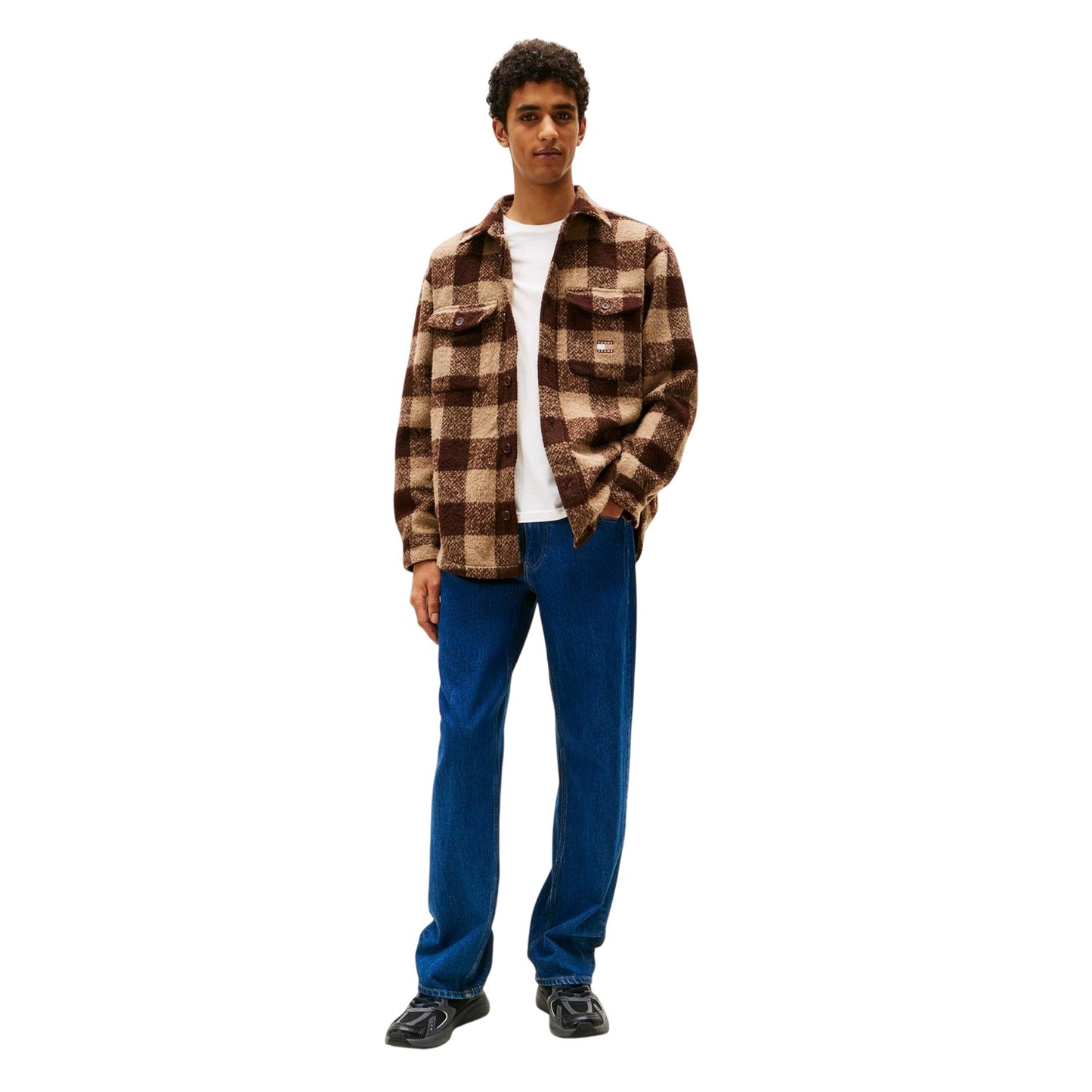 Brown - Lifestyle - Tommy Jeans Mens Check Plaid Flannel Chest Pocket Overshirt